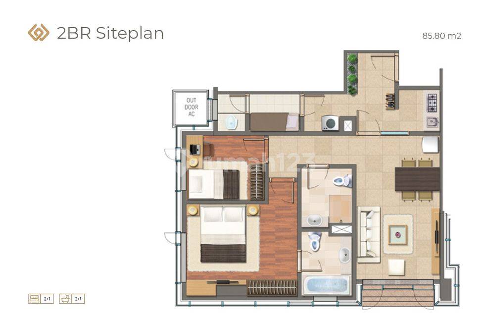 Unit 2 Bedroom (85m2)