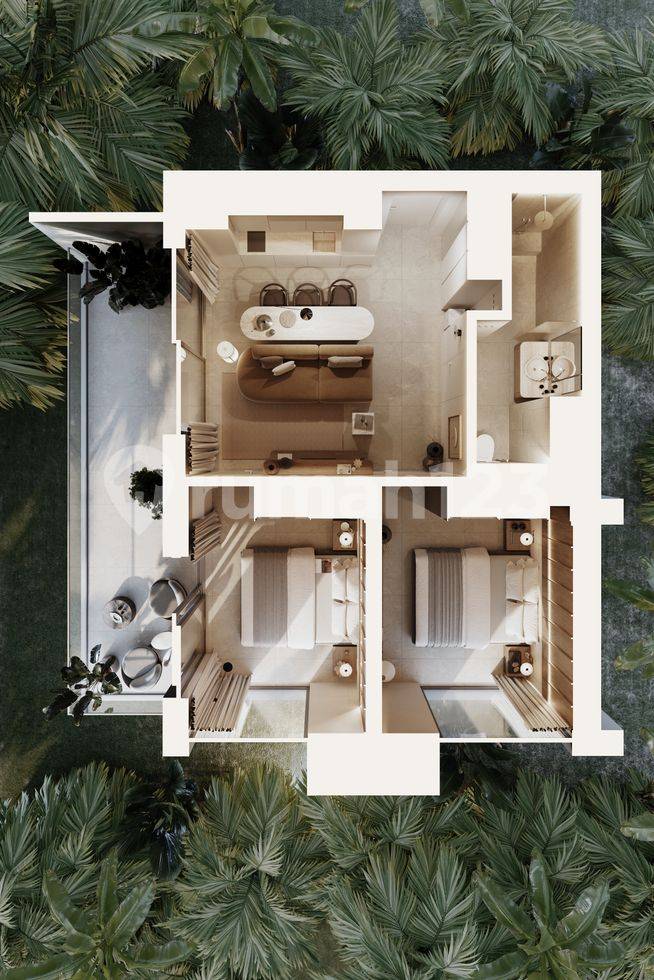 1D 2 bedrooms, view on 3 sides (side wall) 4 windows + kitchen, living room with balcony overlooking the pool 